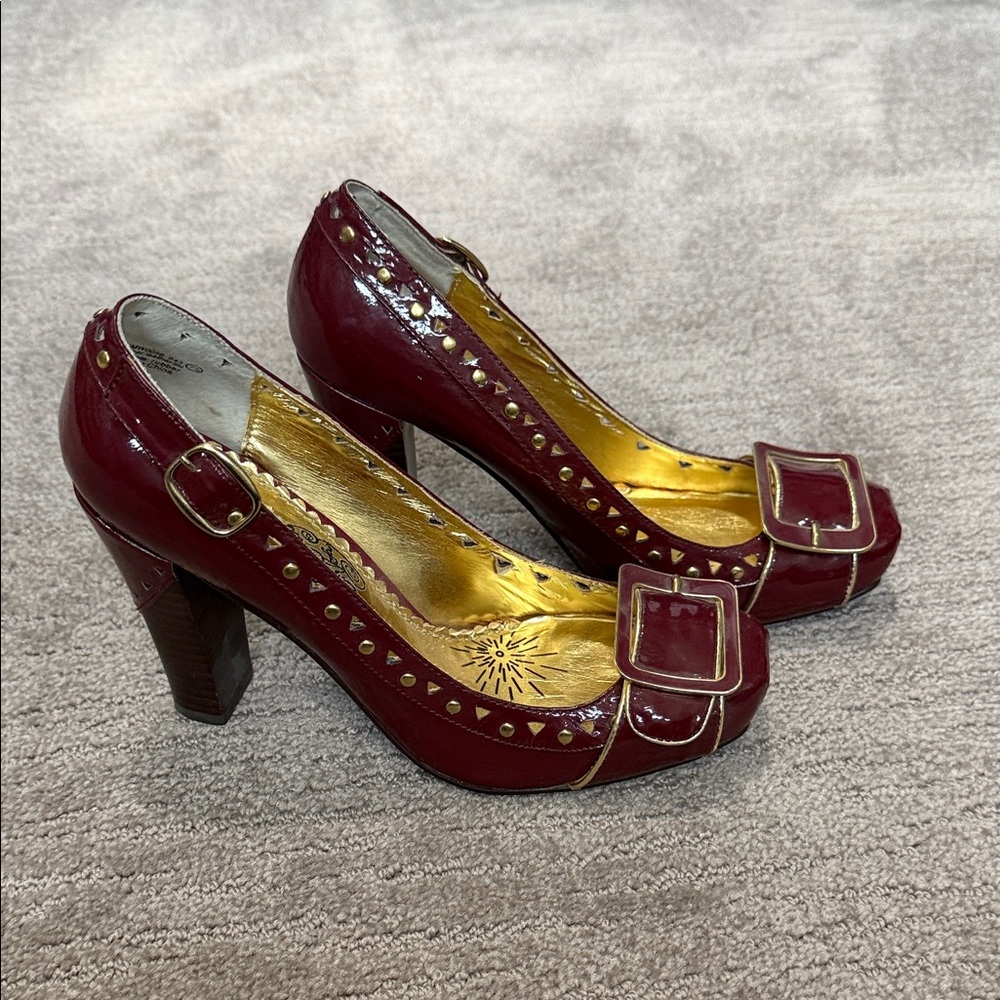 Naughty Monkey Maroon Heels with Gold Accents